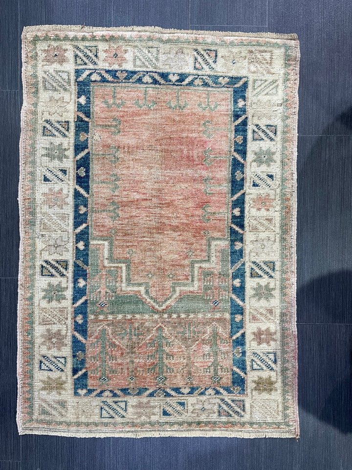 Beige Turkish Oushak Rug 2' 6" x 3' 7" Hand-Knotted border