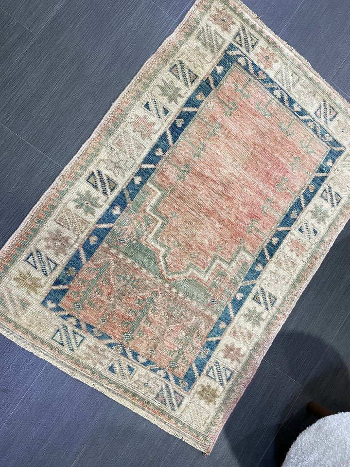 Beige Turkish Oushak Rug 2' 6" x 3' 7" Hand-Knotted field