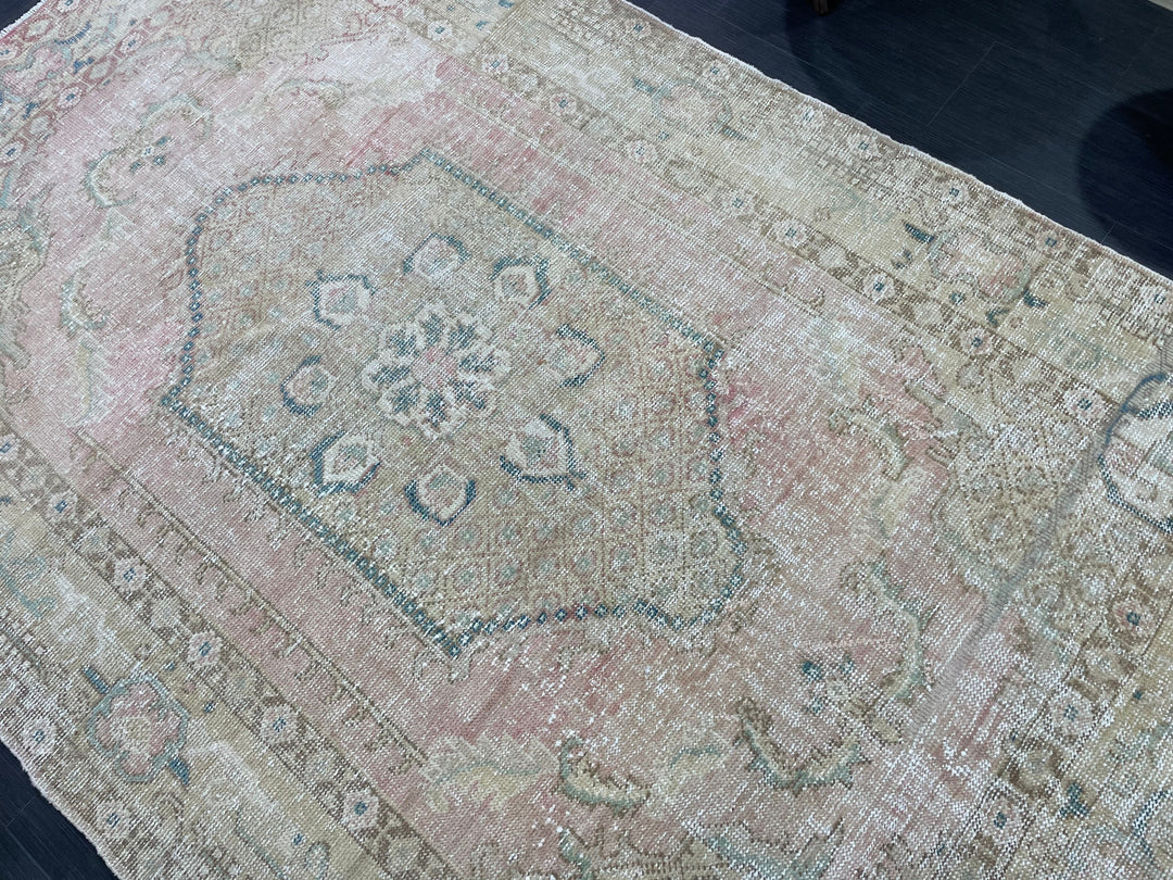 Pink Turkish Oushak Rug 5' 11" x 9' 3" Hand-Knotted close-up
