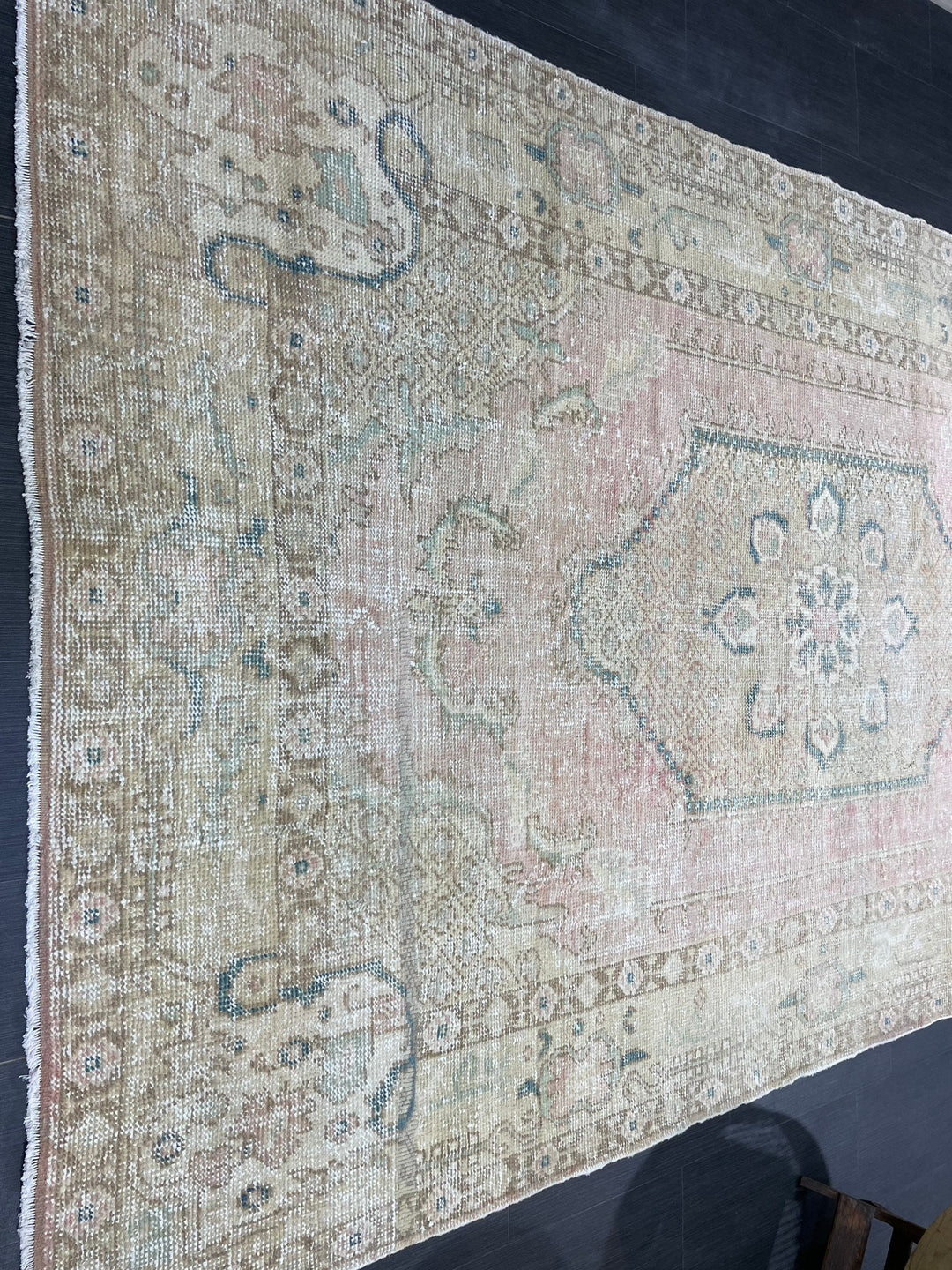 Pink Turkish Oushak Rug 5' 11" x 9' 3" Hand-Knotted border