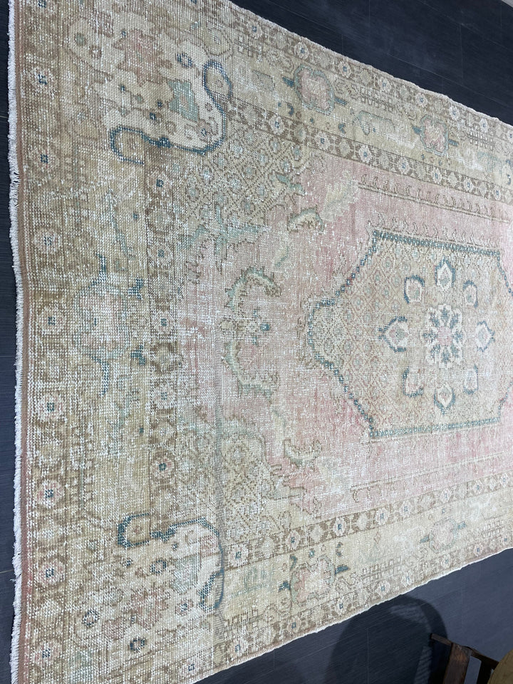 Pink Turkish Oushak Rug 5' 11" x 9' 3" Hand-Knotted border