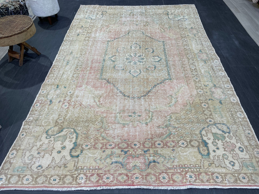 Pink Turkish Oushak Rug 5' 11" x 9' 3" Hand-Knotted reverse