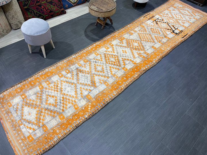 Beige Turkish Runner Rug 3' 2" x 13' 2" Hand-Knotted