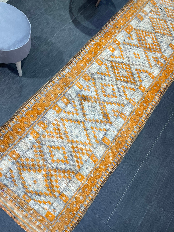 Beige Turkish Runner Rug 3' 2" x 13' 2" Hand-Knotted texture