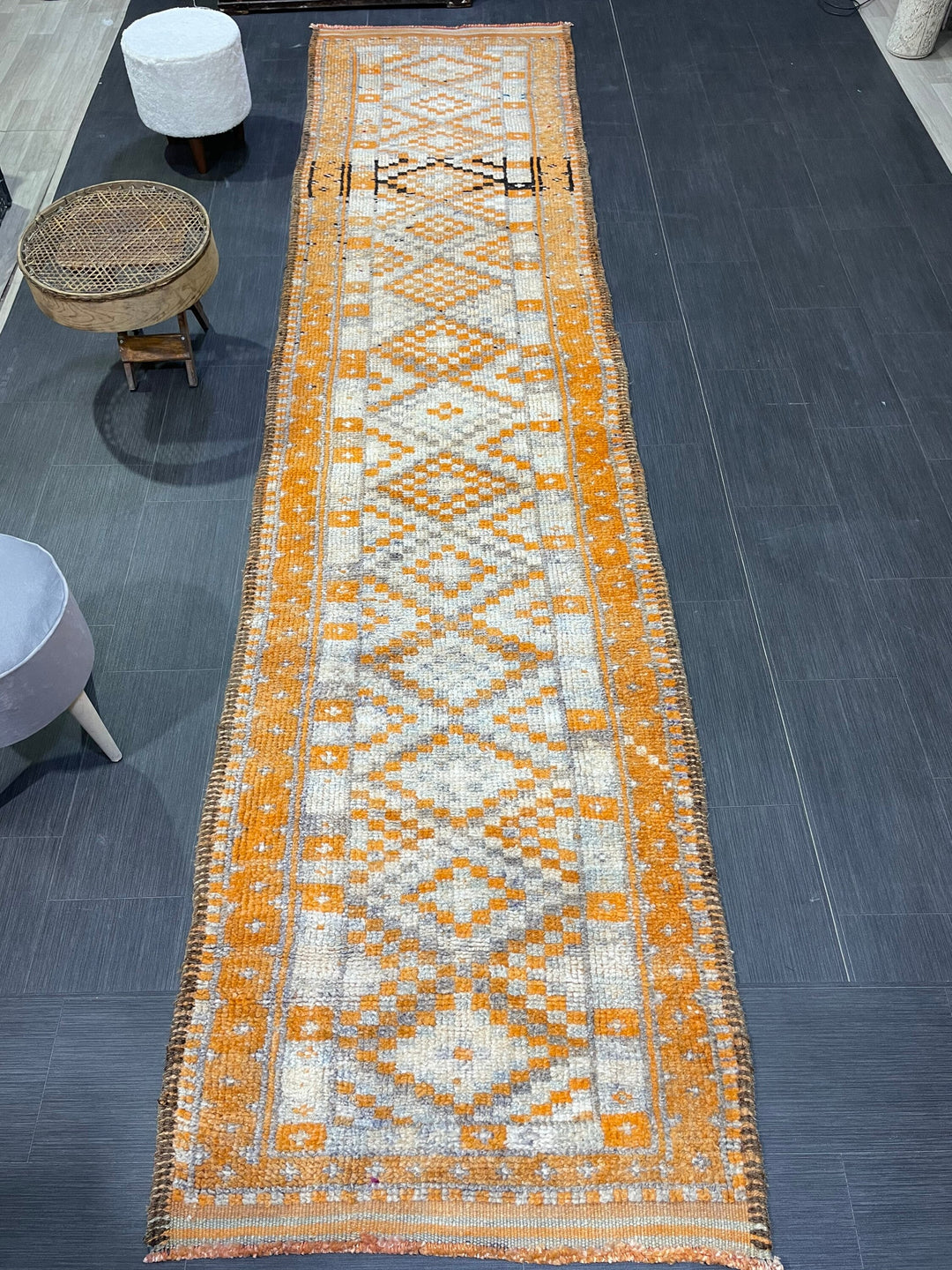 Beige Turkish Runner Rug 3' 2" x 13' 2" Hand-Knotted view 9