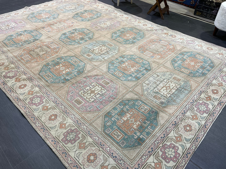 Beige Turkish Oushak Rug 6' 4" x 9' 6" Hand-Knotted