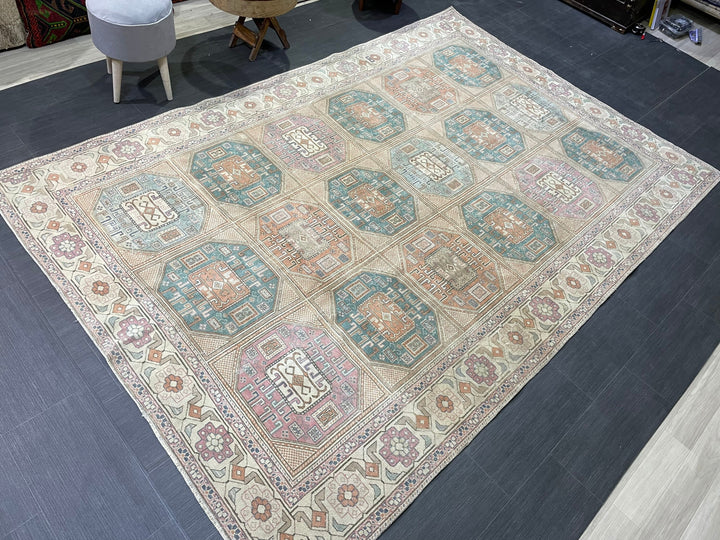 Beige Turkish Oushak Rug 6' 4" x 9' 6" Hand-Knotted detail