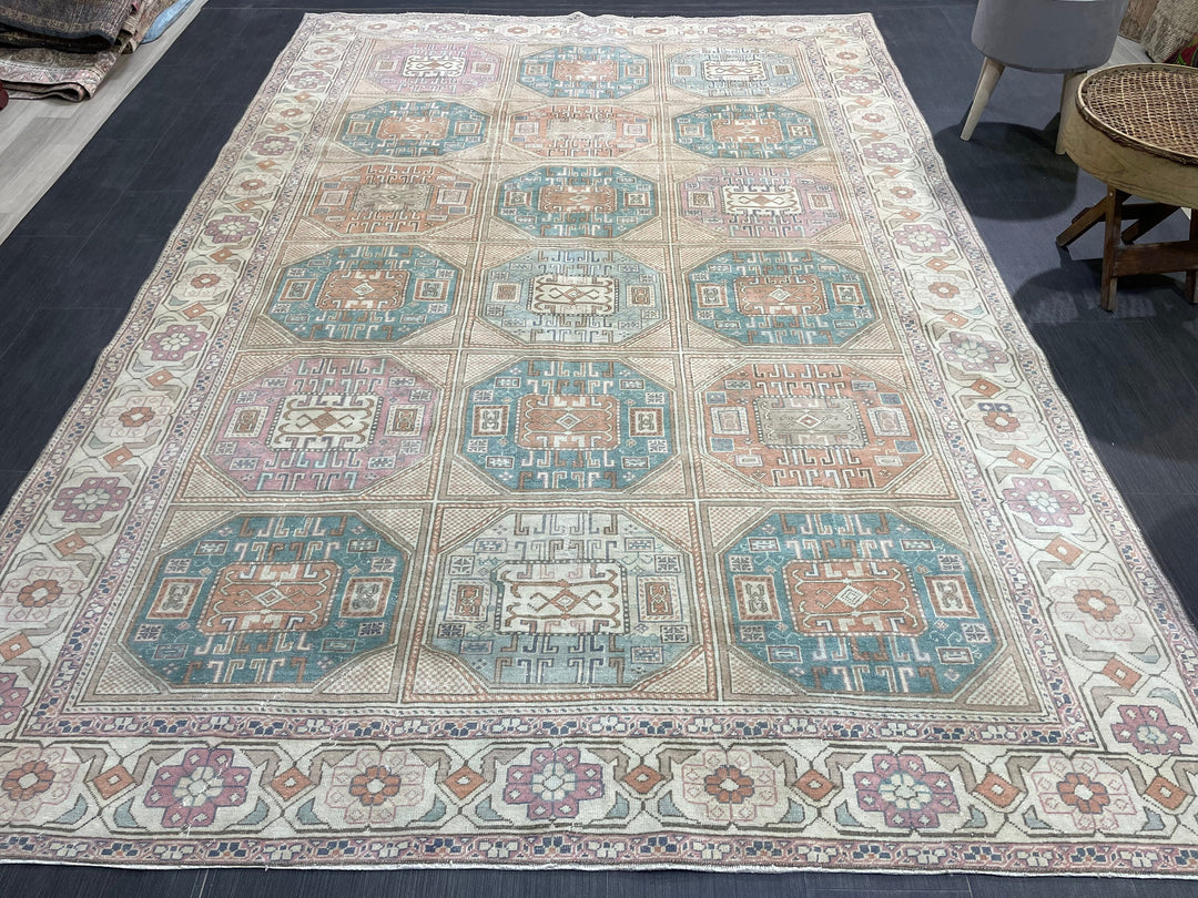 Beige Turkish Oushak Rug 6' 4" x 9' 6" Hand-Knotted field
