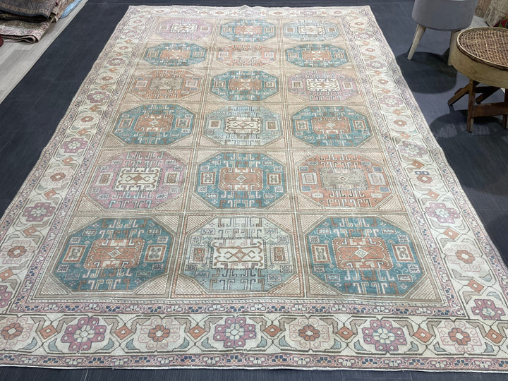 Beige Turkish Oushak Rug 6' 4" x 9' 6" Hand-Knotted field