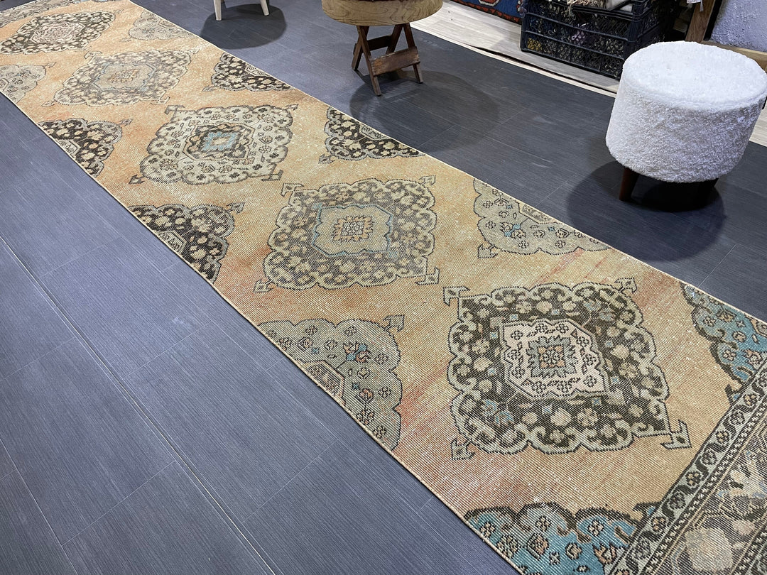 Beige Turkish Runner Rug 2' 10" x 13' 1" Hand-Knotted