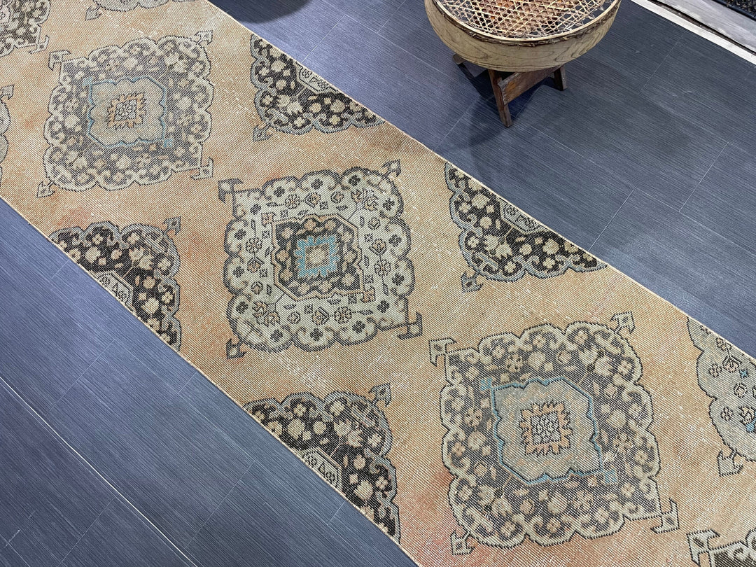 Beige Turkish Runner Rug 2' 10" x 13' 1" Hand-Knotted close-up