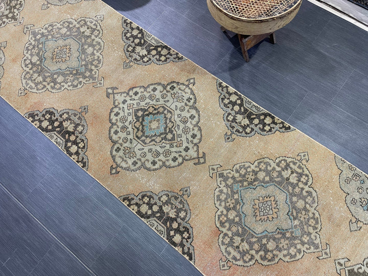 Beige Turkish Runner Rug 2' 10" x 13' 1" Hand-Knotted close-up
