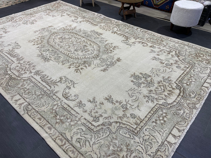 Beige Turkish Runner Rug 6' 5" x 10' Hand-Knotted