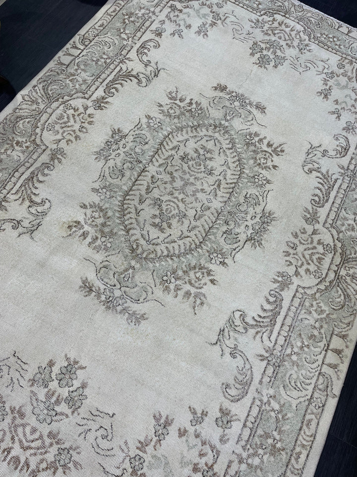 Beige Turkish Runner Rug 6' 5" x 10' Hand-Knotted reverse