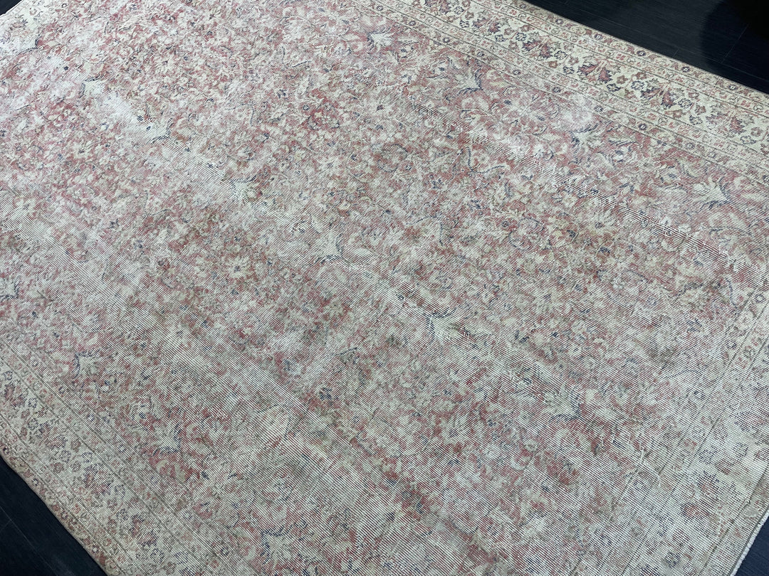 Beige Turkish Oushak Rug 6' 8" x 9' 10" Hand-Knotted | No. WR28391