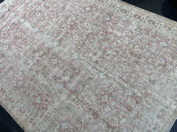 Beige Turkish Oushak Rug 6' 8" x 9' 10" Hand-Knotted | No. WR28391