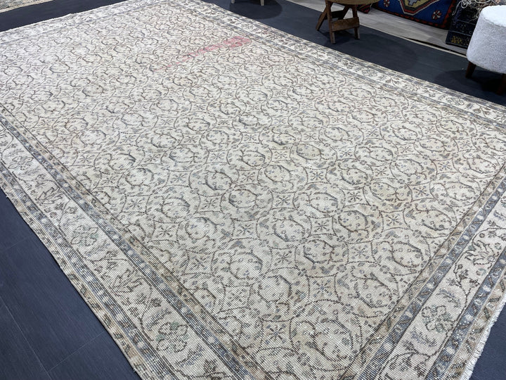 Beige Turkish Oushak Rug 6' 8" x 10' 6" Hand-Knotted
