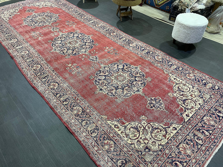 Beige Turkish Runner Rug 4' 10" x 12' 10" Hand-Knotted