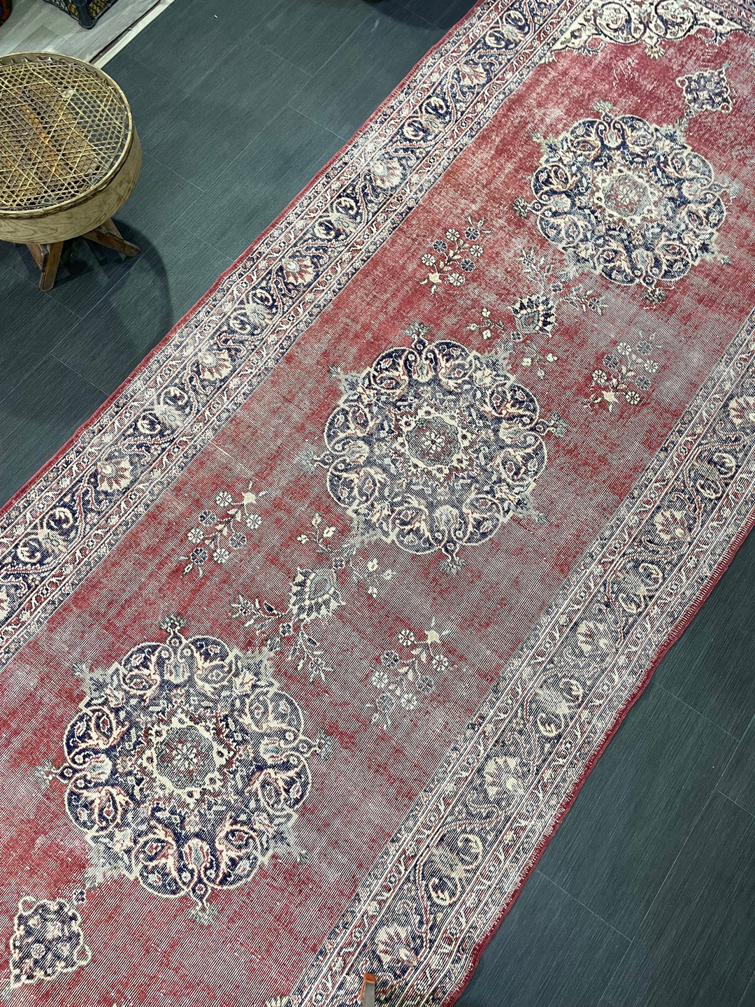 Beige Turkish Runner Rug 4' 10" x 12' 10" Hand-Knotted field