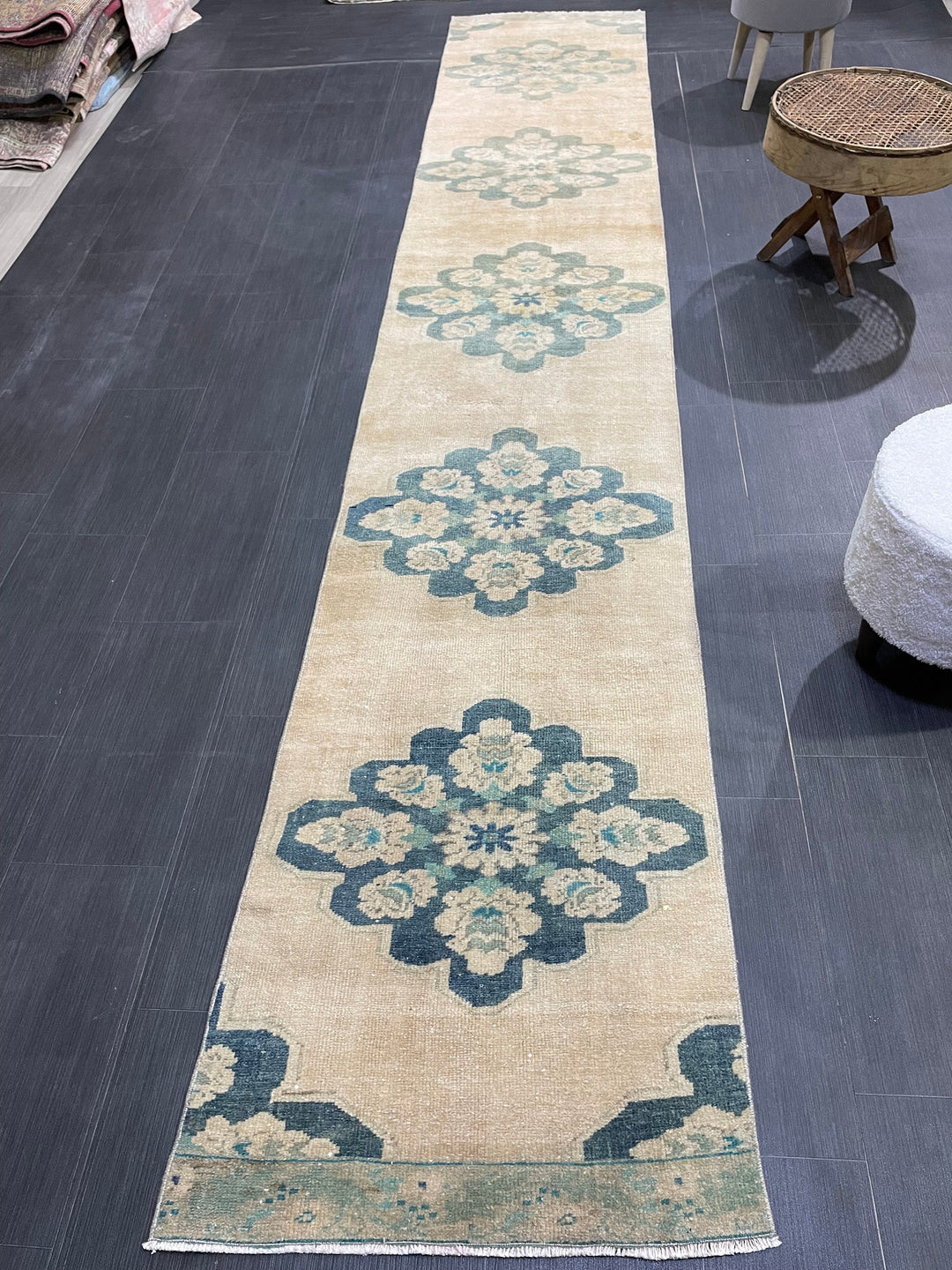 Beige Turkish Runner Rug 2' 4" x 13' 1" Hand-Knotted detail