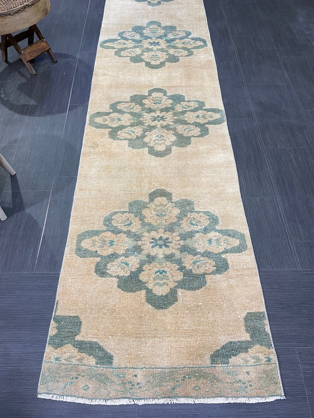 Beige Turkish Runner Rug 2' 4" x 13' 1" Hand-Knotted close-up