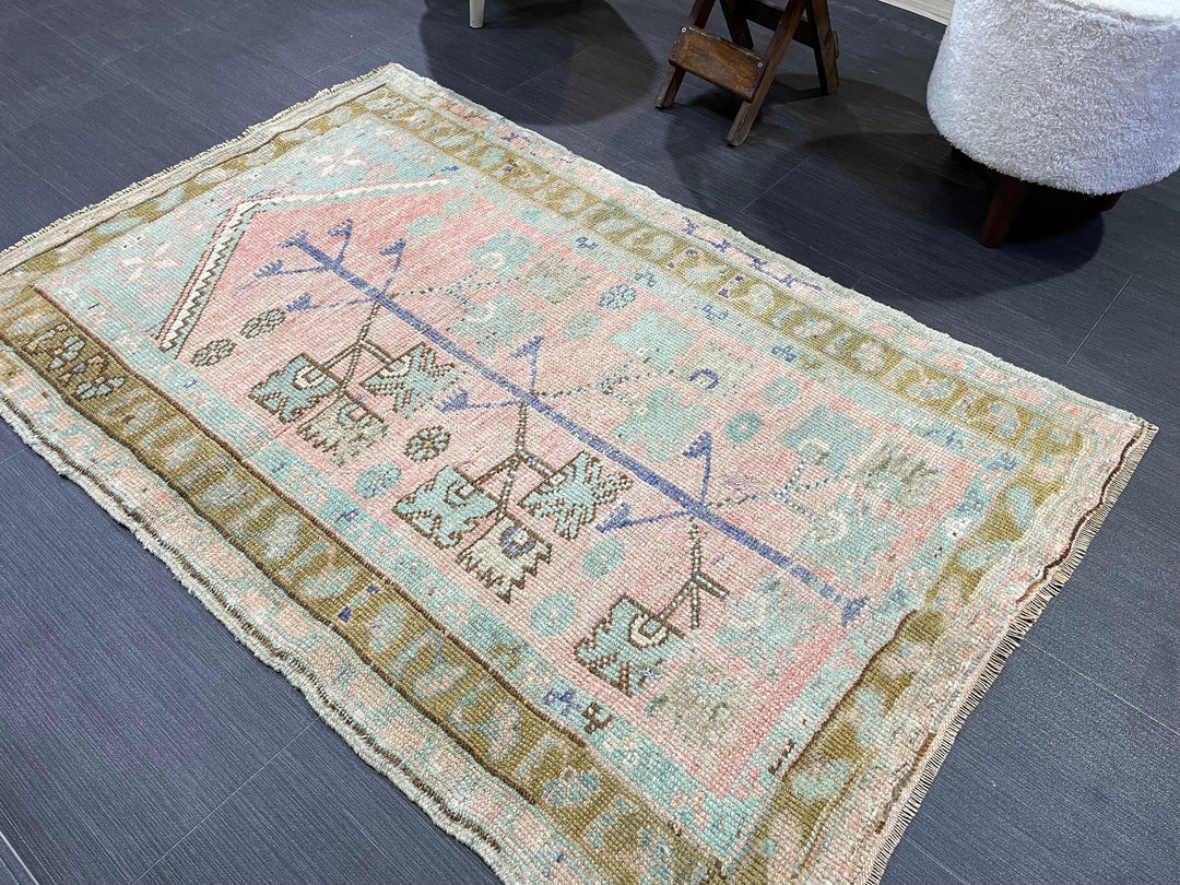 Beige Turkish Oushak Rug 2' 10" x 4' 4" Hand-Knotted