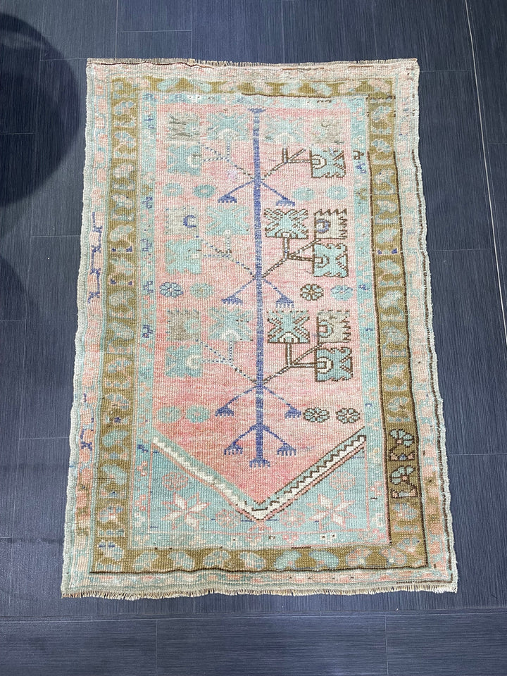 Beige Turkish Oushak Rug 2' 10" x 4' 4" Hand-Knotted texture