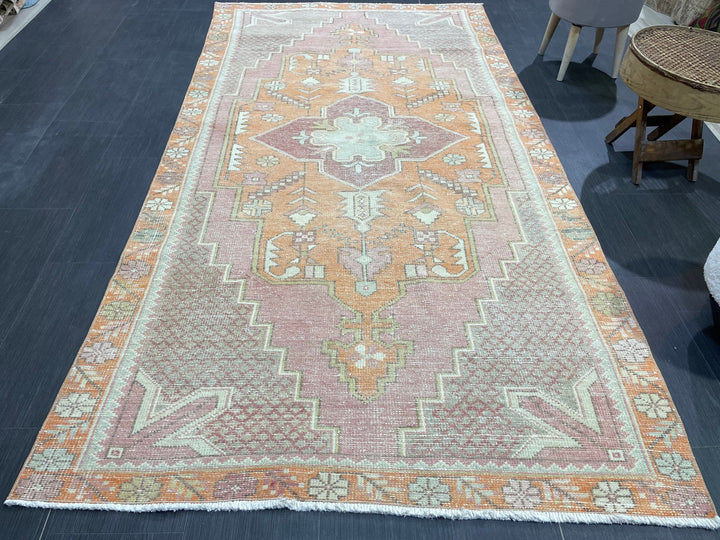 Orange Turkish Runner Rug 4' 5" x 8' 6" Hand-Knotted field