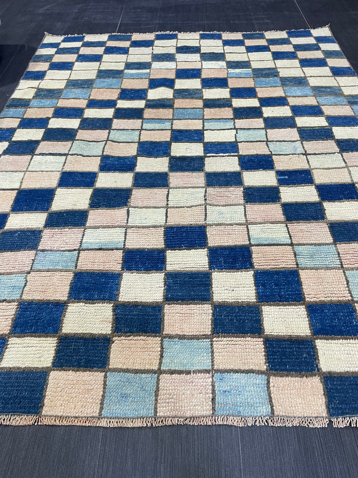 Blue Turkish Runner Rug 4' 7" x 5' 10" Hand-Knotted | No. WR74170