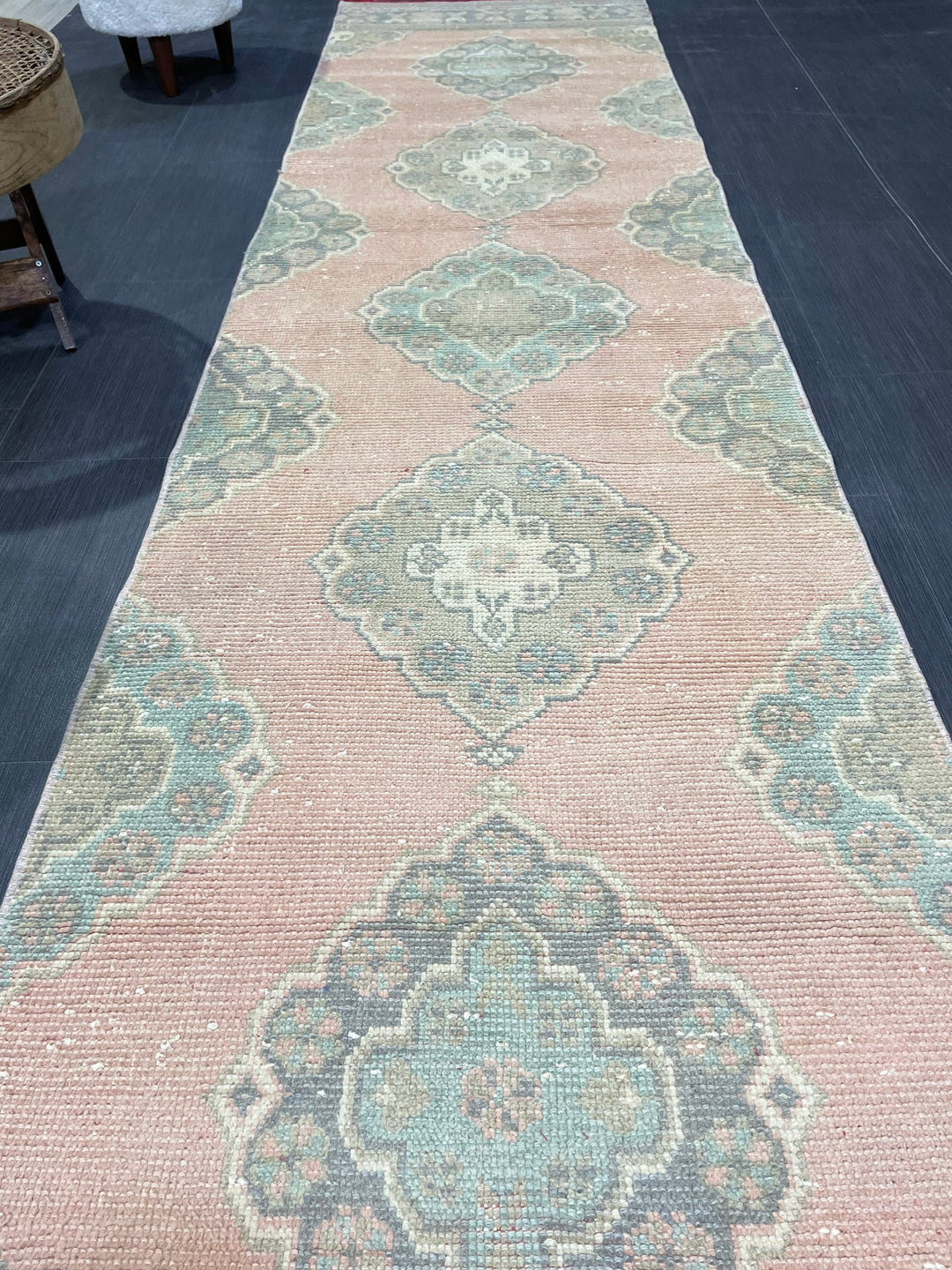 Tan Turkish Runner Rug 2' 9" x 11' 5" Hand-Knotted detail