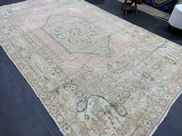 Pink Turkish Oushak Rug 5' 11" x 9' 3" Hand-Knotted