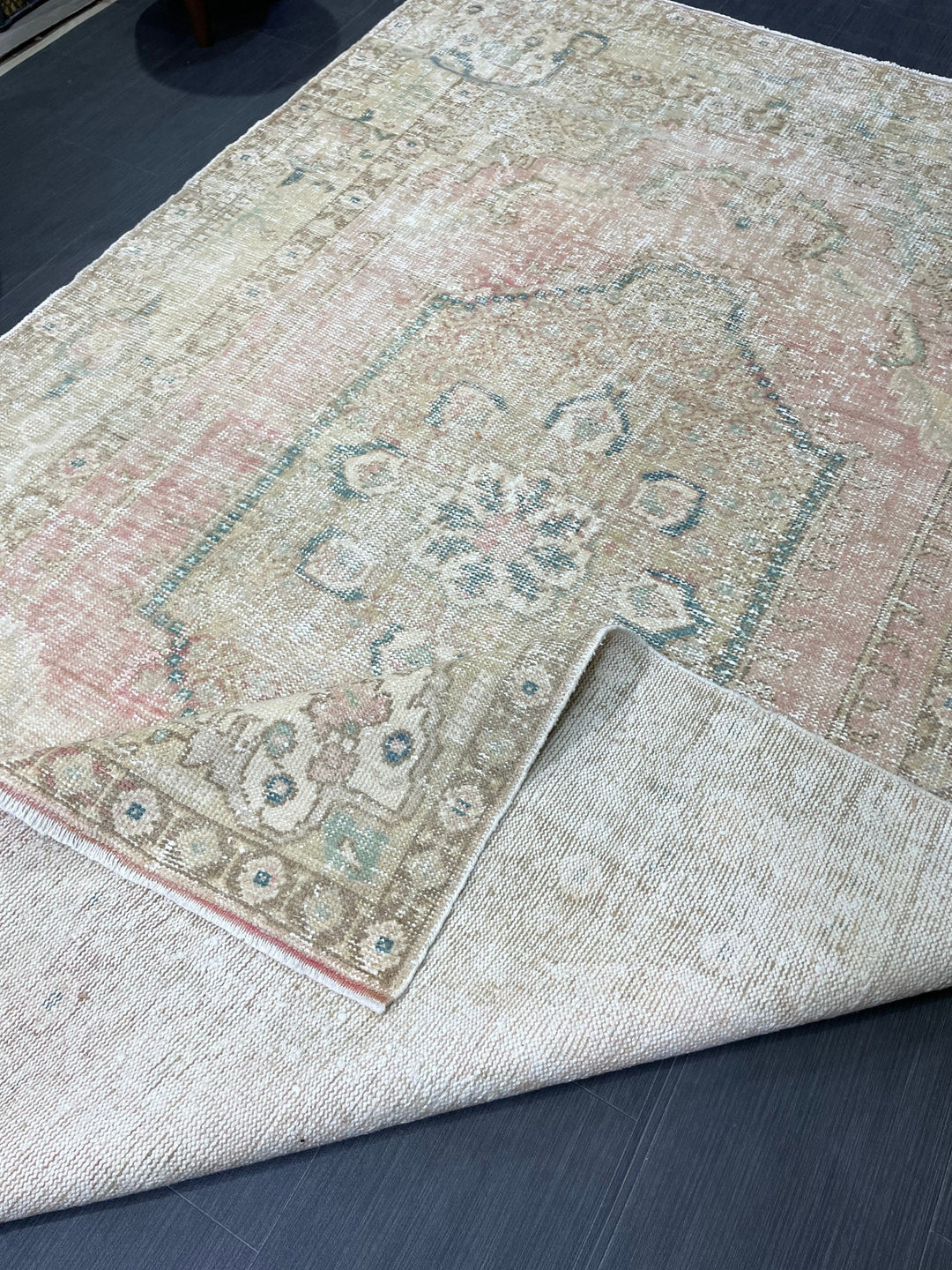 Pink Turkish Oushak Rug 5' 11" x 9' 3" Hand-Knotted pattern
