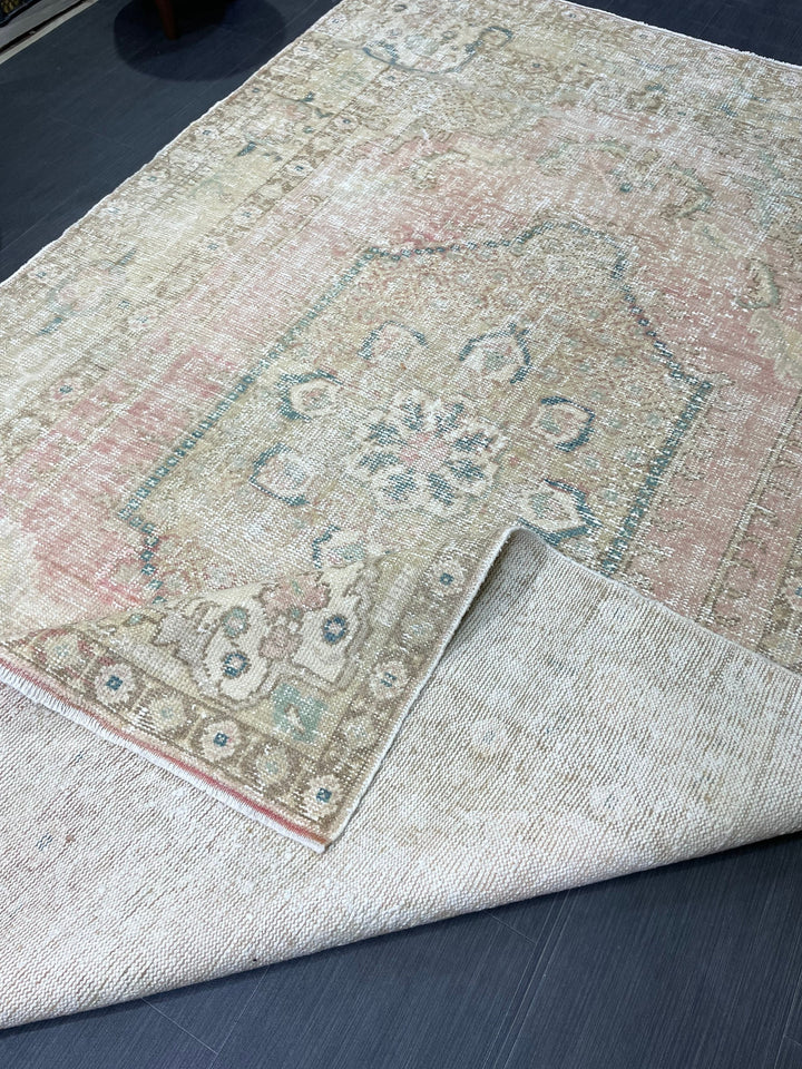 Pink Turkish Oushak Rug 5' 11" x 9' 3" Hand-Knotted pattern