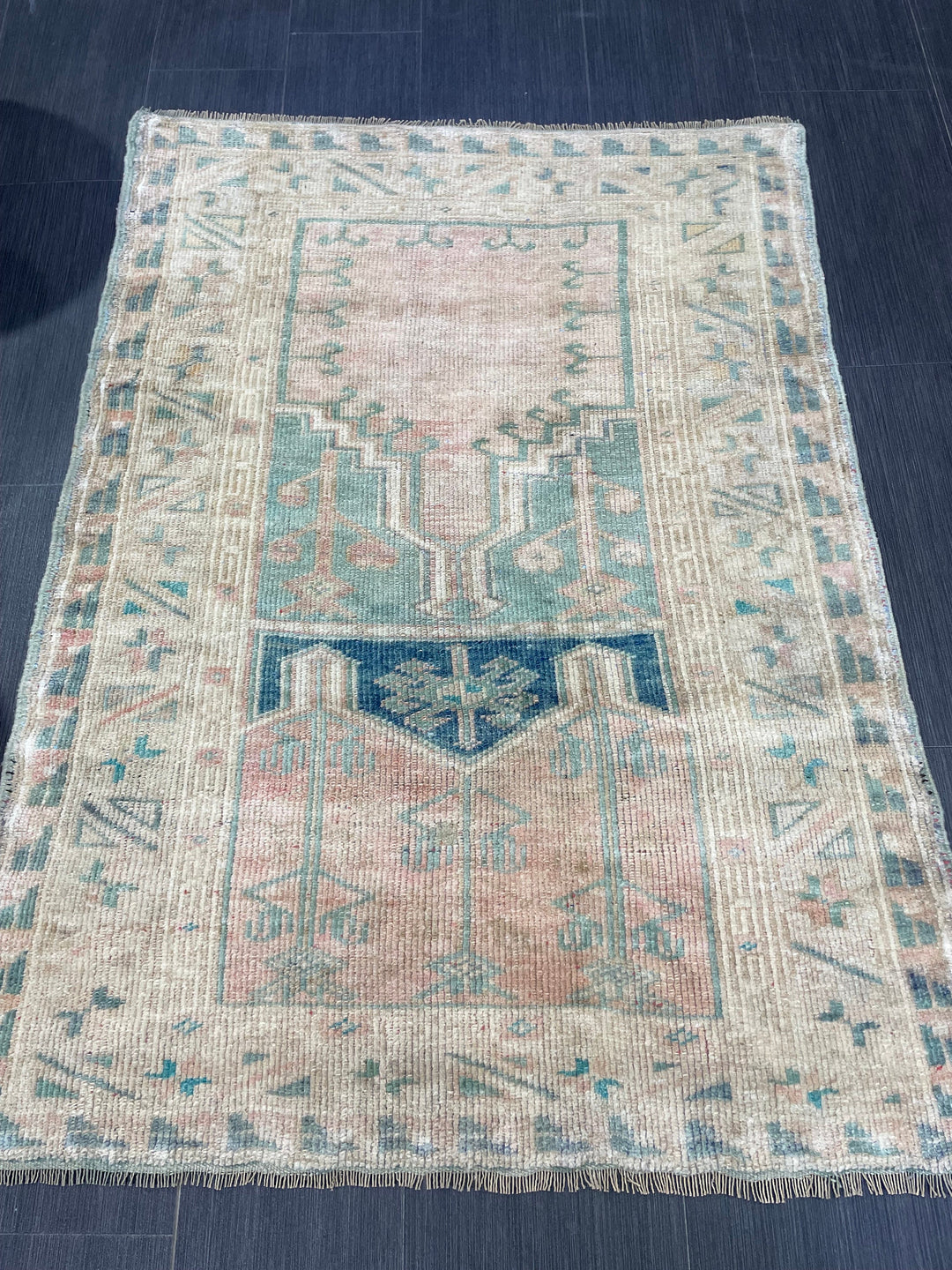 Beige Turkish Runner Rug 3' 2" x 4' 5" Hand-Knotted field