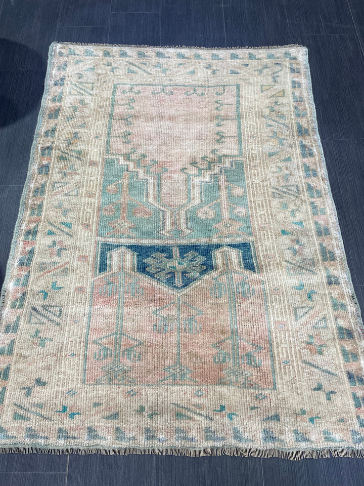 Beige Turkish Runner Rug 3' 2" x 4' 5" Hand-Knotted field