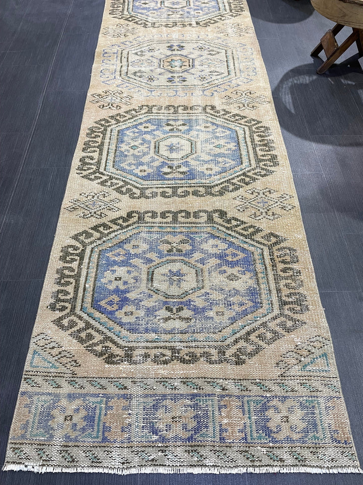 Beige Turkish Runner Rug 2' 9" x 11' 4" Hand-Knotted | No. WR11608