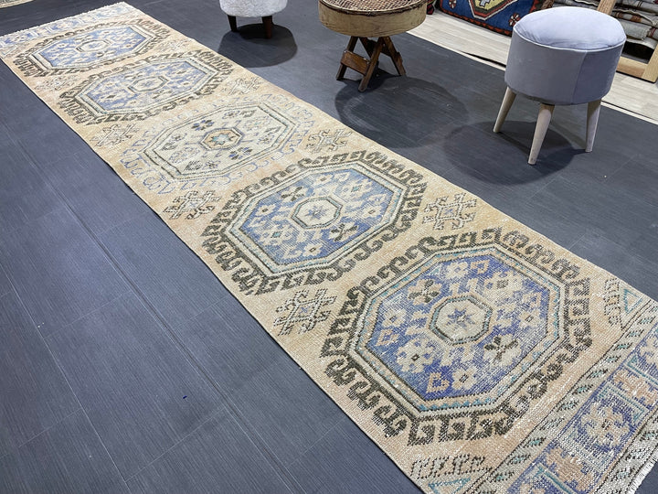 Beige Turkish Runner Rug 2' 9" x 11' 4" Hand-Knotted | No. WR11608