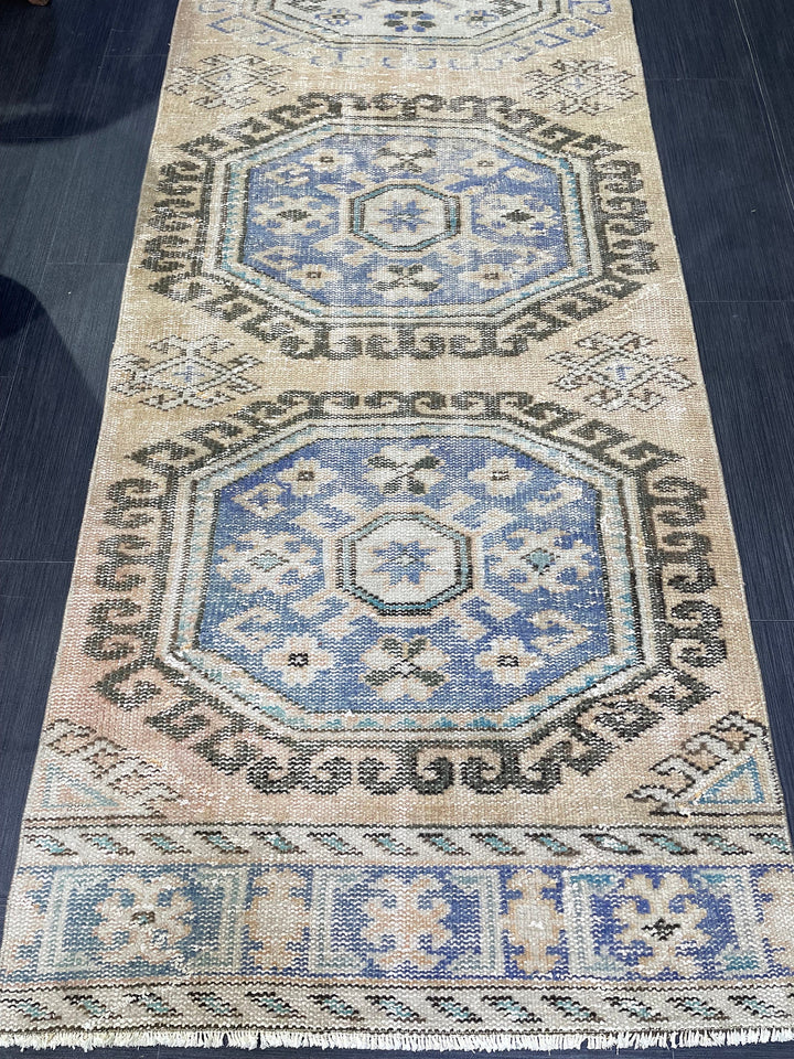 Beige Turkish Runner Rug 2' 9" x 11' 4" Hand-Knotted | No. WR11608
