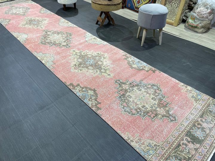 Beige Turkish Runner Rug 2' 10" x 13' 10" Hand-Knotted