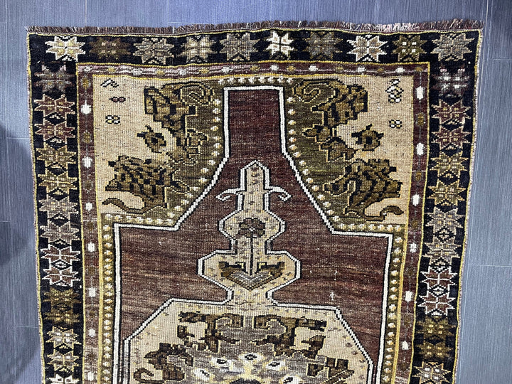 Brown Turkish Runner Rug 3' 7" x 6' 3" Hand-Knotted | No. WR27968