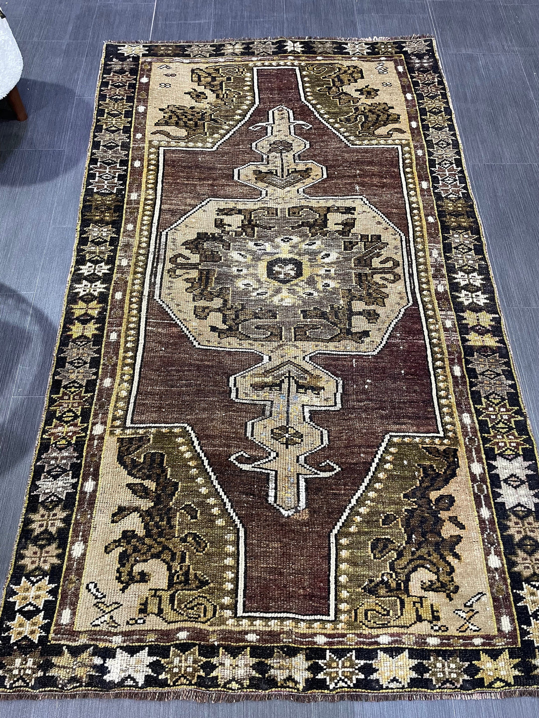 Brown Turkish Runner Rug 3' 7" x 6' 3" Hand-Knotted | No. WR27968