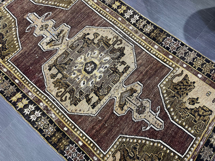 Brown Turkish Runner Rug 3' 7" x 6' 3" Hand-Knotted | No. WR27968