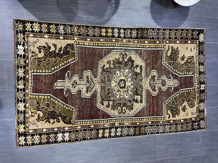 Brown Turkish Runner Rug 3' 7" x 6' 3" Hand-Knotted | No. WR27968