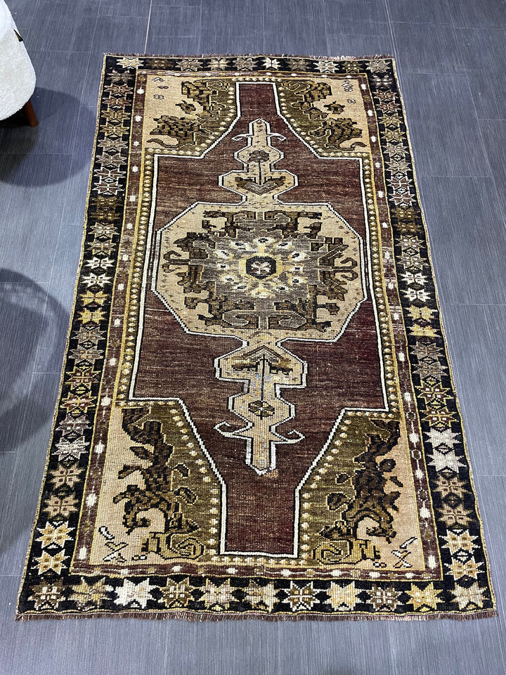 Brown Turkish Runner Rug 3' 7" x 6' 3" Hand-Knotted | No. WR27968