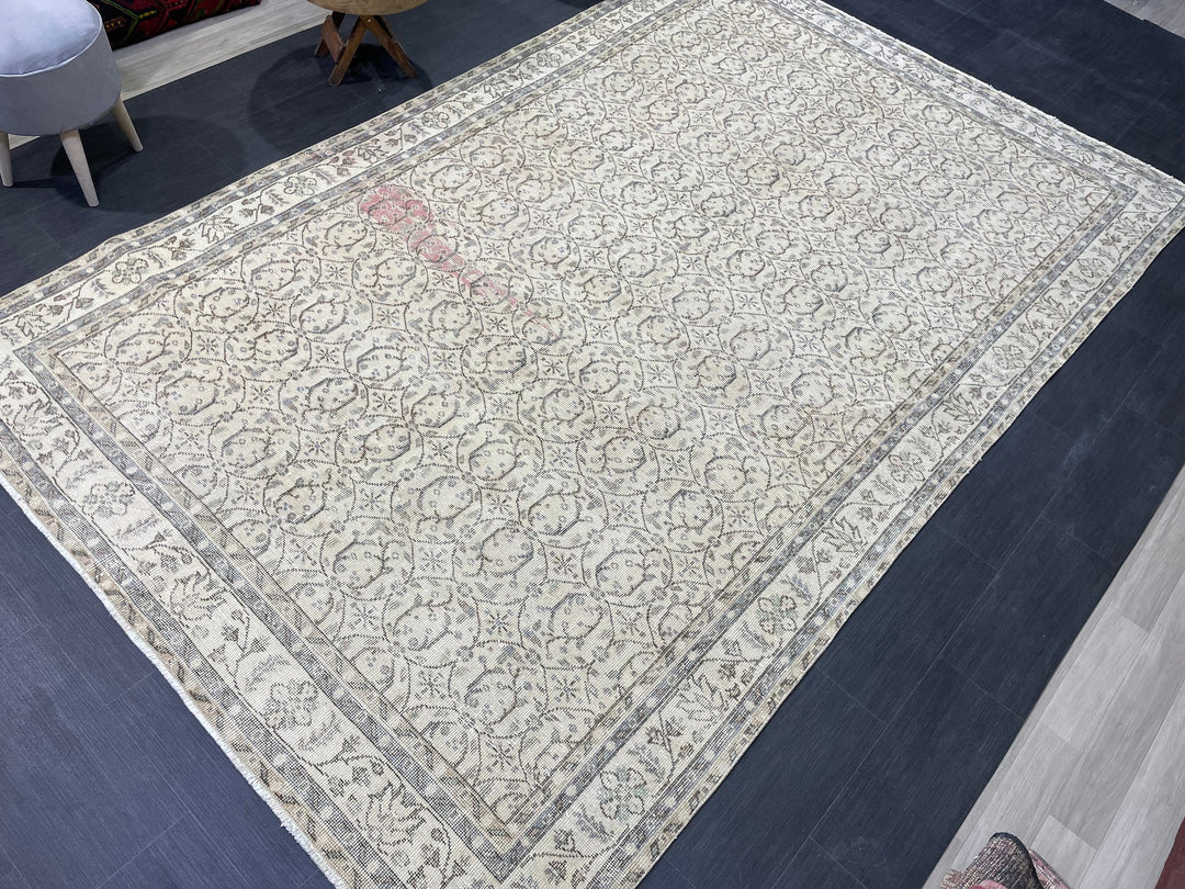 Beige Turkish Oushak Rug 6' 8" x 10' 6" Hand-Knotted view 9