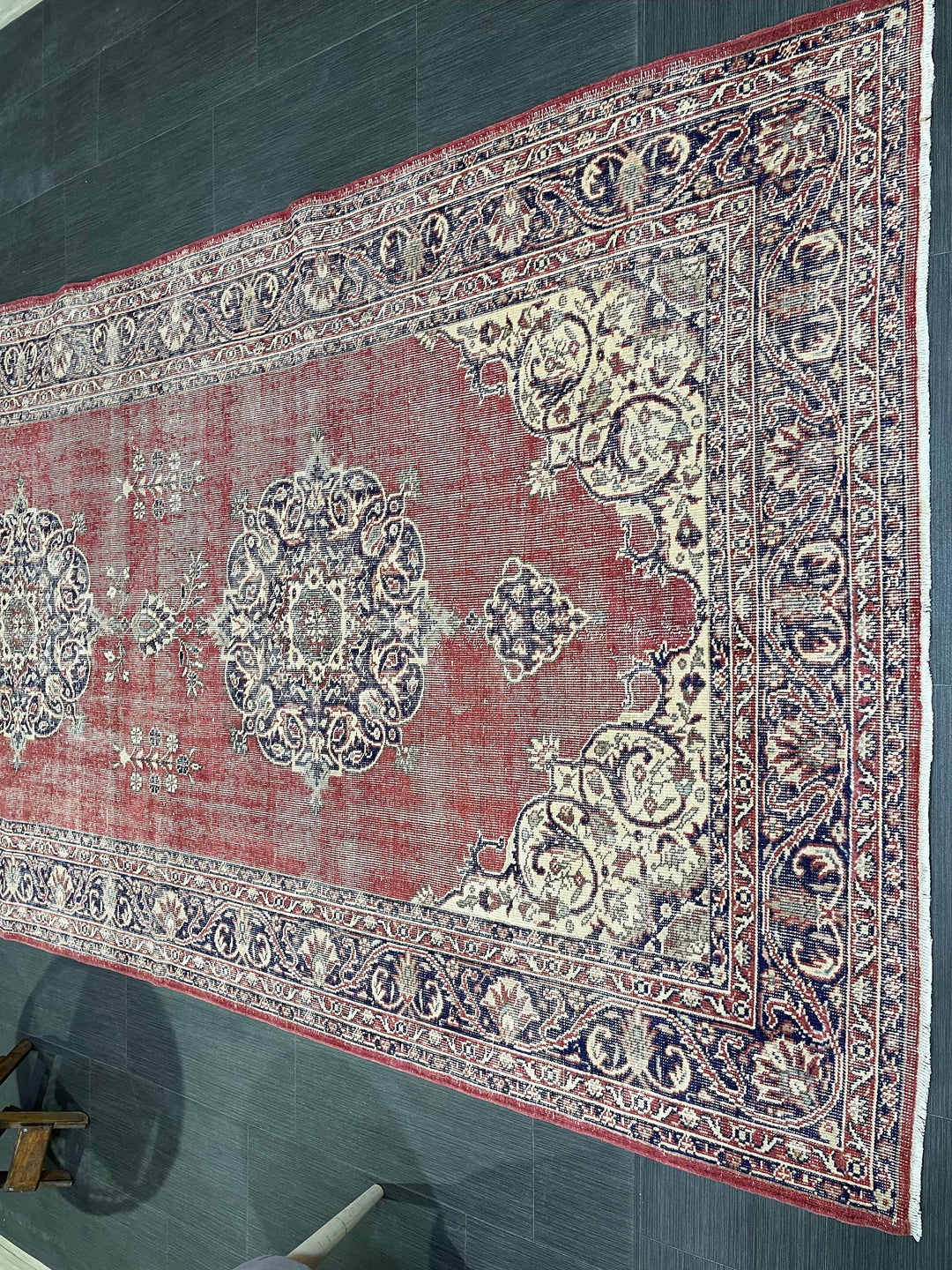Beige Turkish Runner Rug 4' 10" x 12' 10" Hand-Knotted pattern