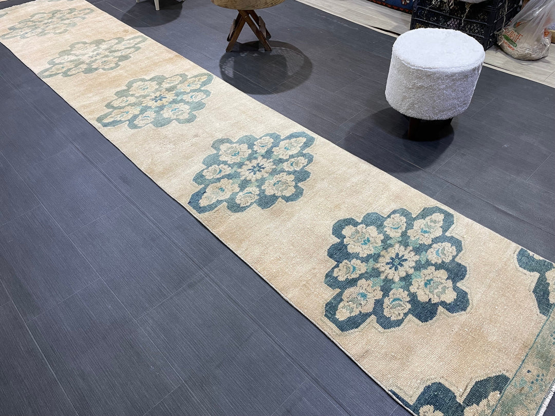 Beige Turkish Runner Rug 2' 4" x 13' 1" Hand-Knotted