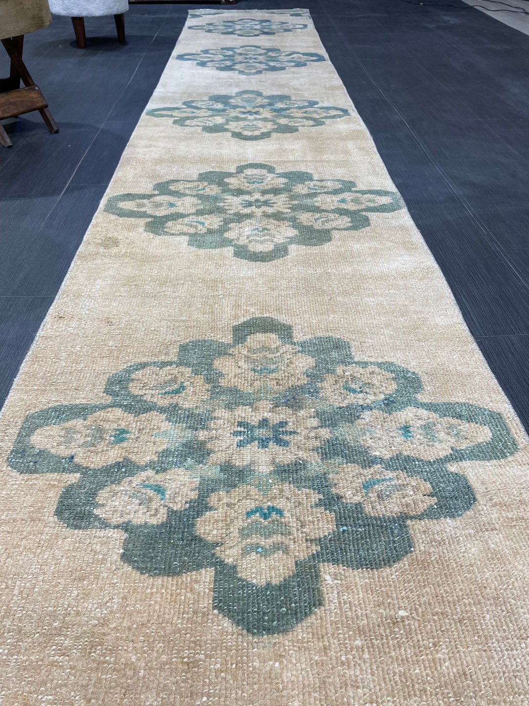 Beige Turkish Runner Rug 2' 4" x 13' 1" Hand-Knotted border
