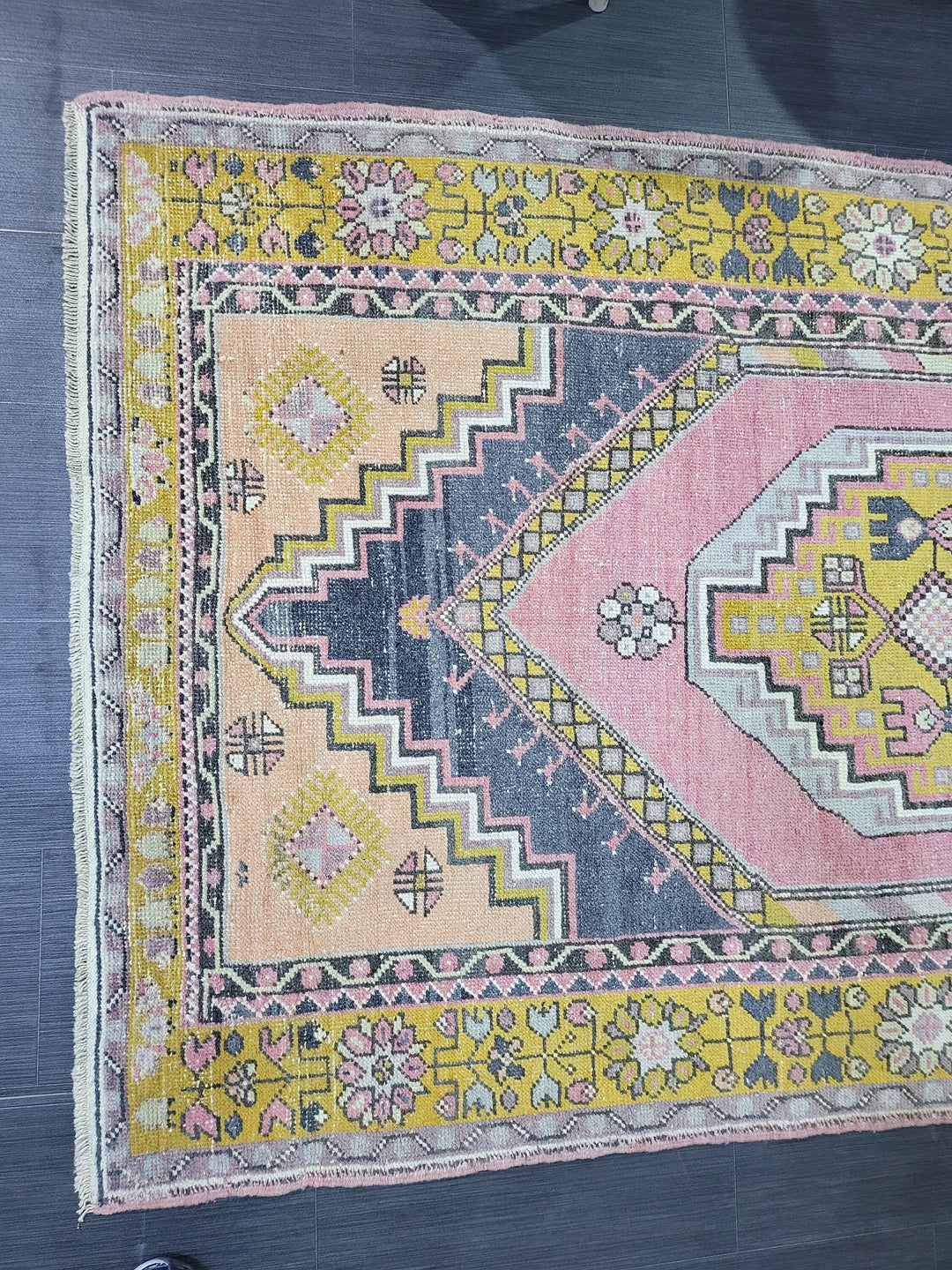 Beige Turkish Runner Rug 4' 2" x 7' 4" Hand-Knotted field