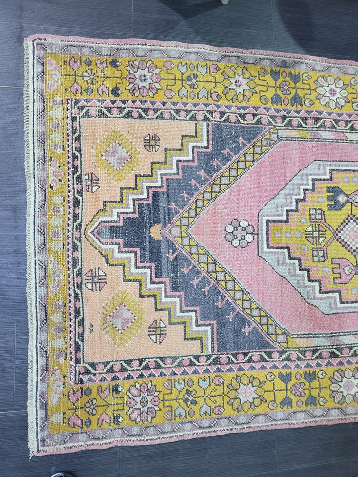 Beige Turkish Runner Rug 4' 2" x 7' 4" Hand-Knotted field